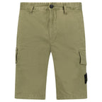 Stone Island Organic Cotton Stretch Broken Twill 'Old' Effect Cargo Shorts in Military Green
