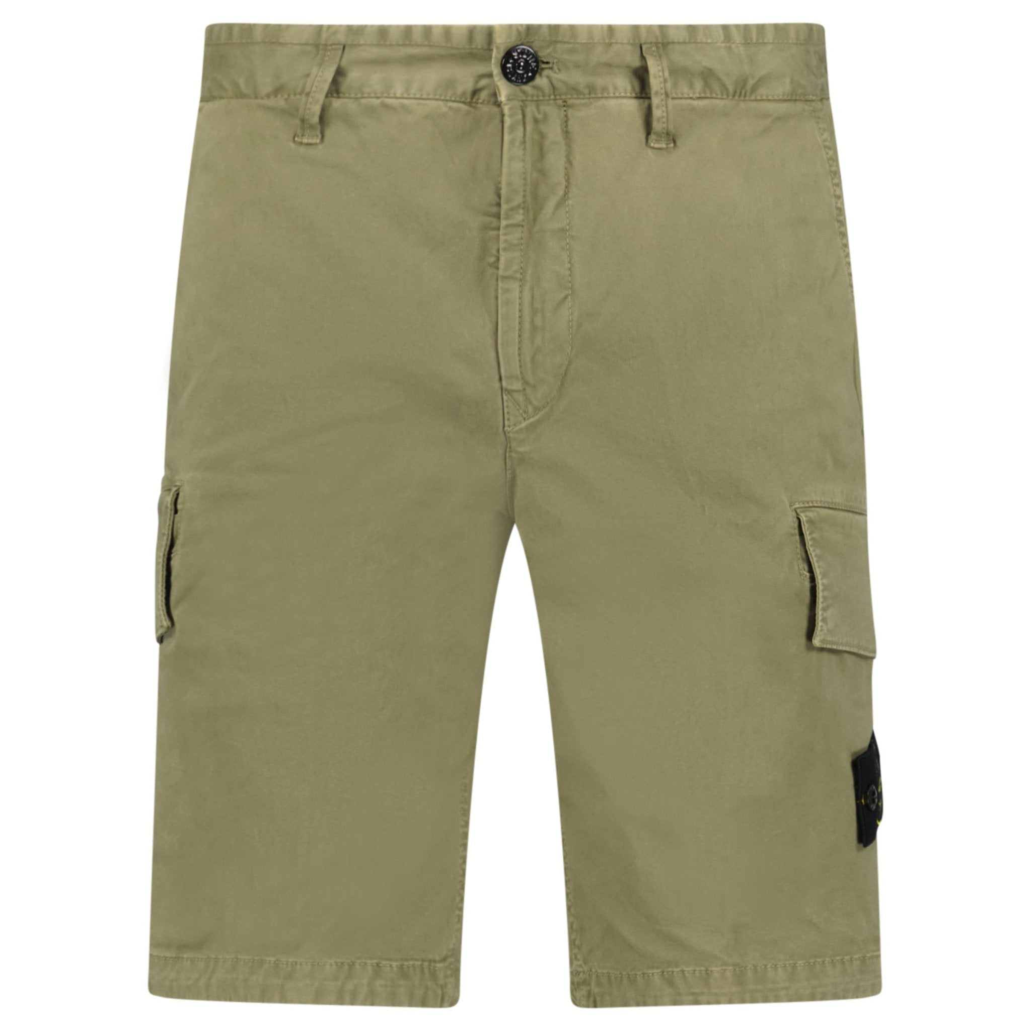 Stone Island Organic Cotton Stretch Broken Twill 'Old' Effect Cargo Shorts in Military Green