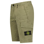 Stone Island Organic Cotton Stretch Broken Twill 'Old' Effect Cargo Shorts in Military Green