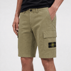 Stone Island Organic Cotton Stretch Broken Twill 'Old' Effect Cargo Shorts in Military Green