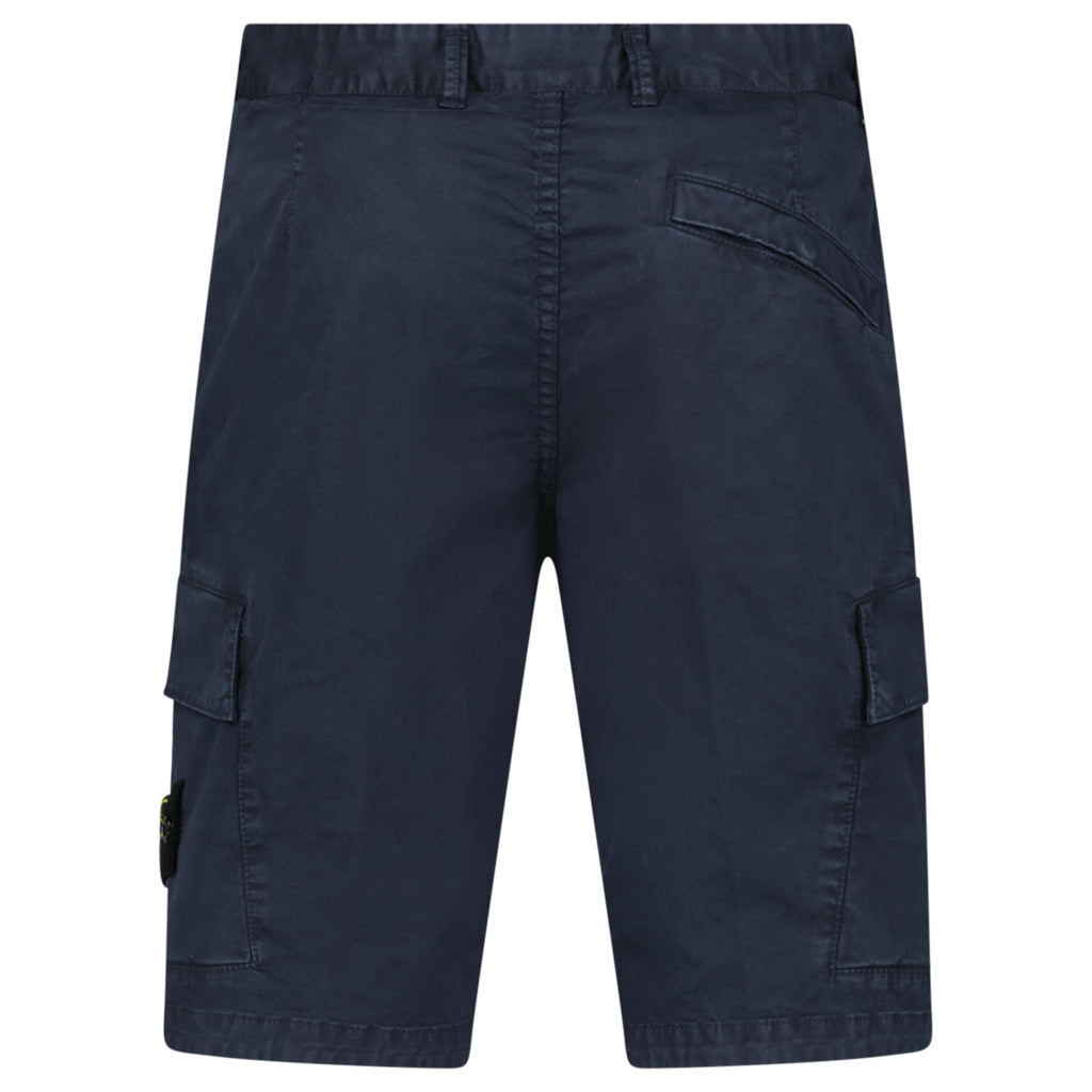 Stone Island Organic Cotton Stretch Broken Twill 'Old' Effect Cargo Shorts in Navy