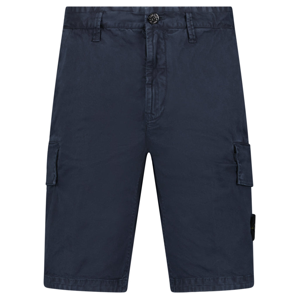 Stone Island Organic Cotton Stretch Broken Twill 'Old' Effect Cargo Shorts in Navy
