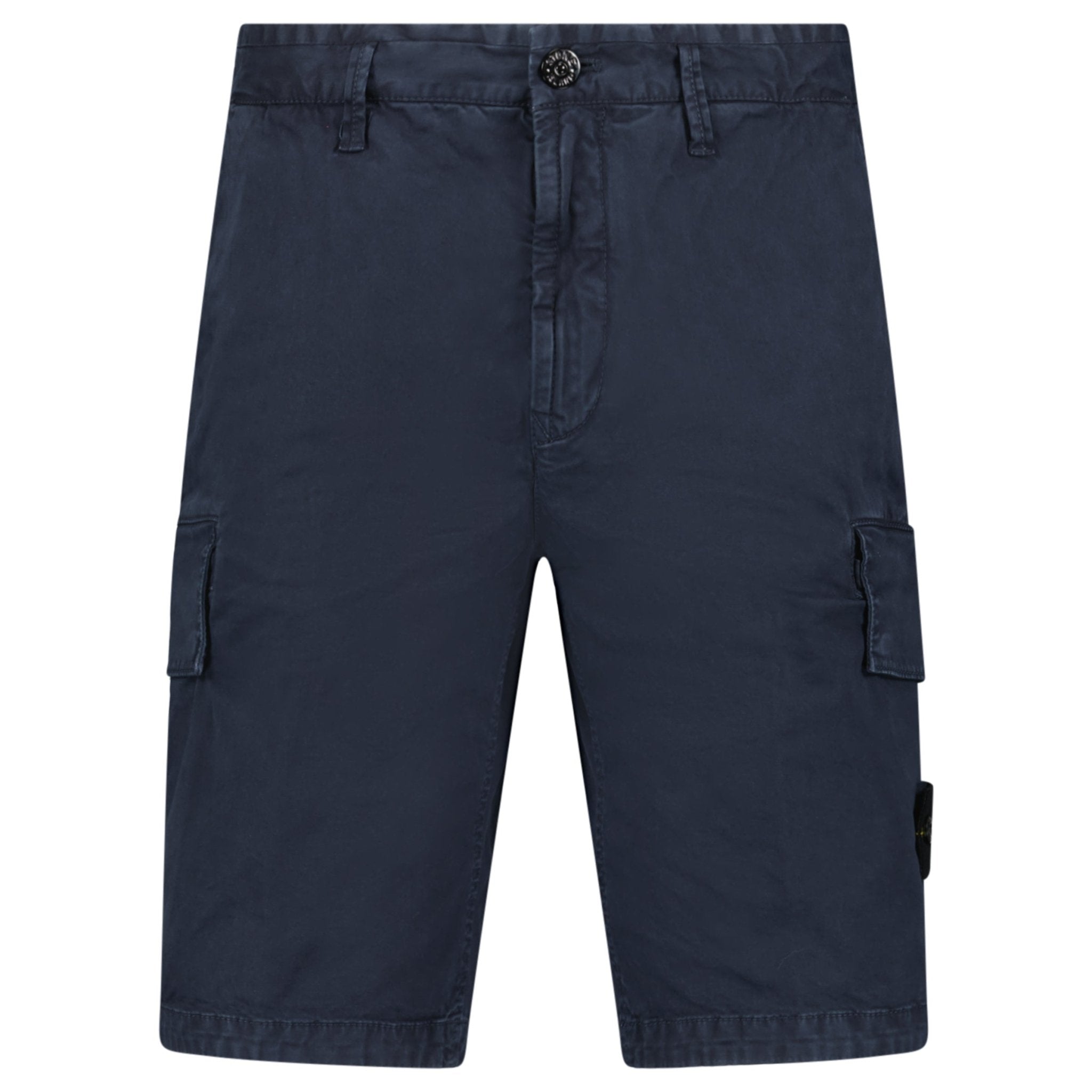 Stone Island Organic Cotton Stretch Broken Twill 'Old' Effect Cargo Shorts in Navy
