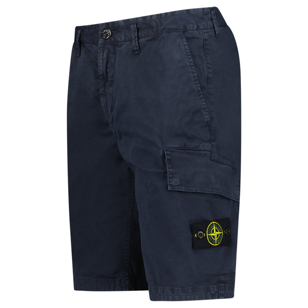 Stone Island Organic Cotton Stretch Broken Twill 'Old' Effect Cargo Shorts in Navy
