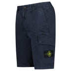 Stone Island Organic Cotton Stretch Broken Twill 'Old' Effect Cargo Shorts in Navy