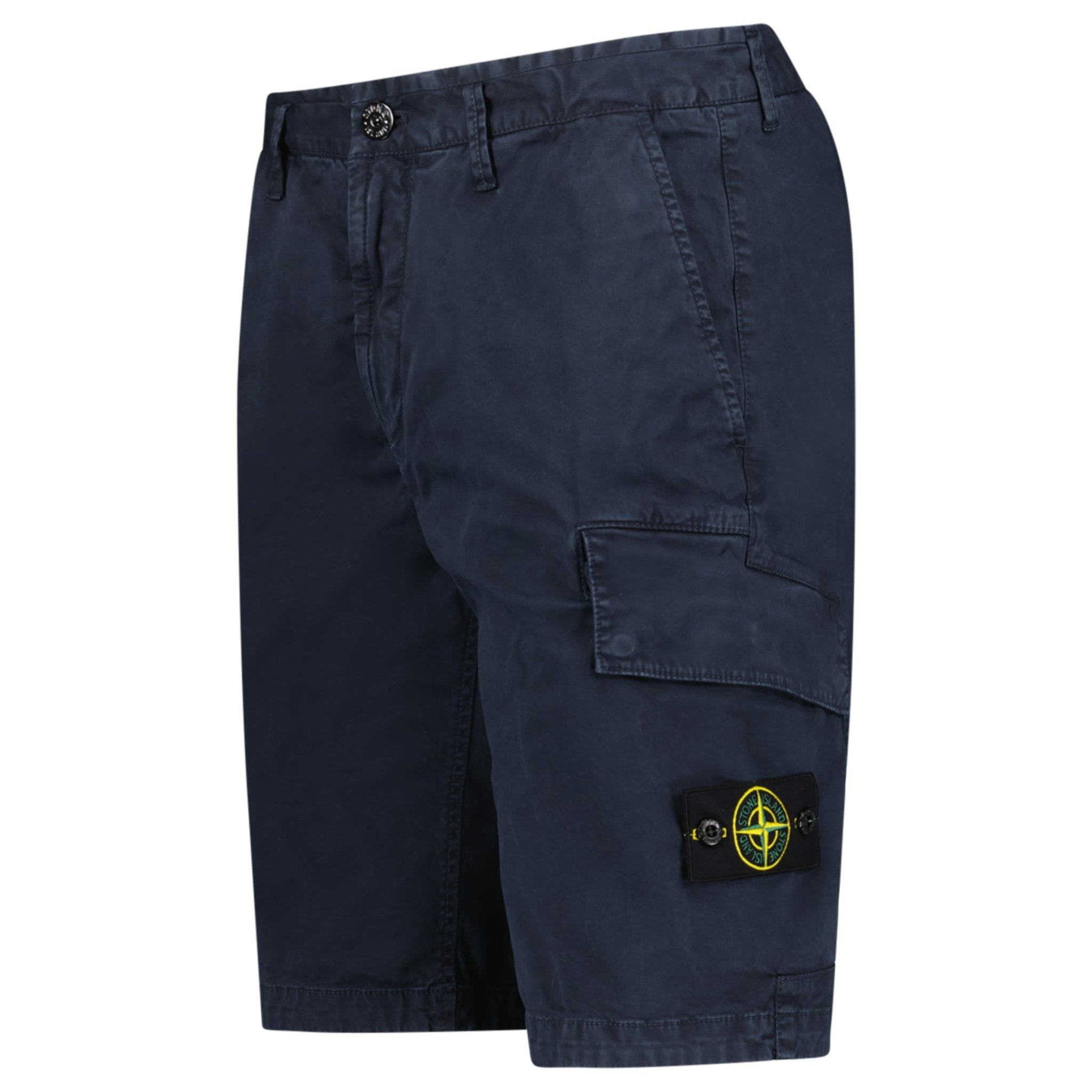 Stone Island Organic Cotton Stretch Broken Twill 'Old' Effect Cargo Shorts in Navy