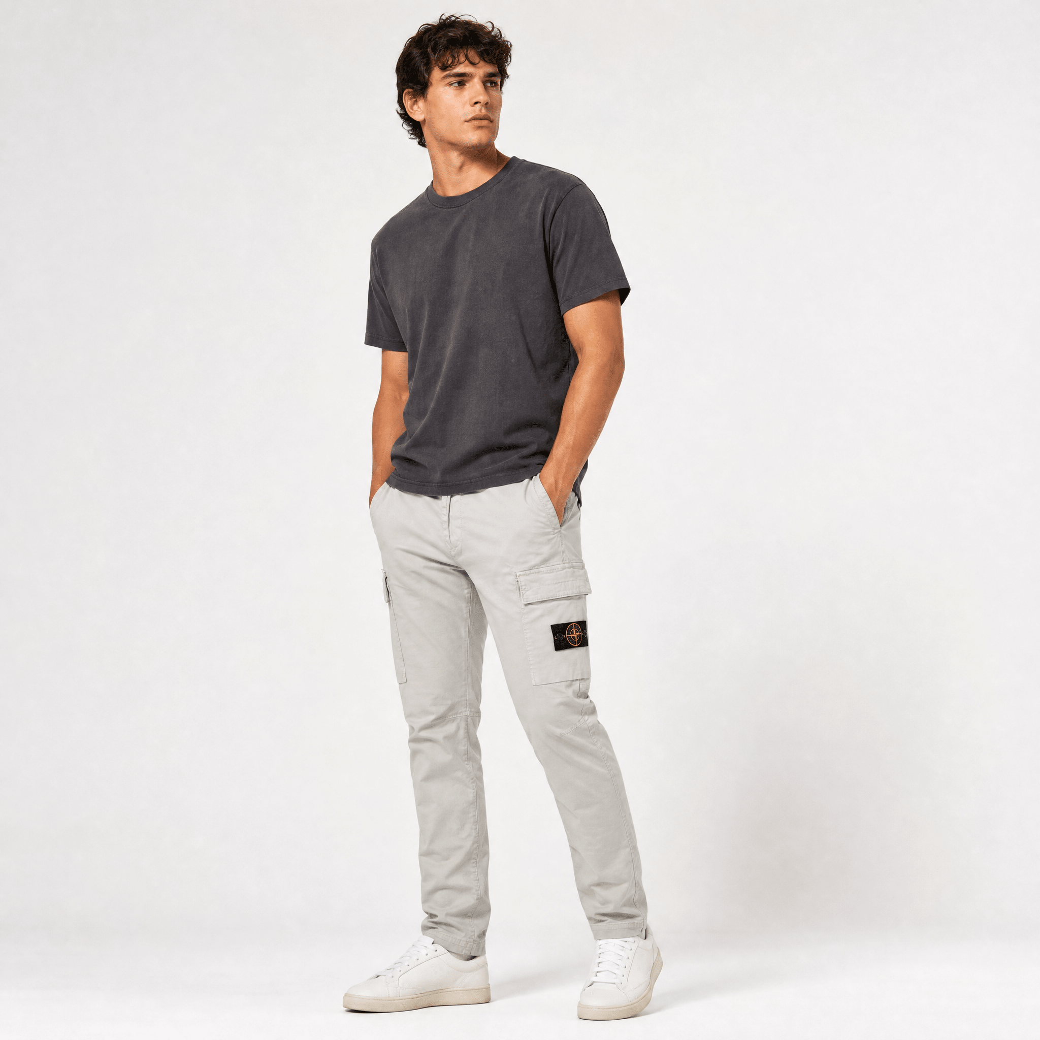 Stone Island Organic Cotton Stretch Broken Twill Old-Effect Pants in Grey
