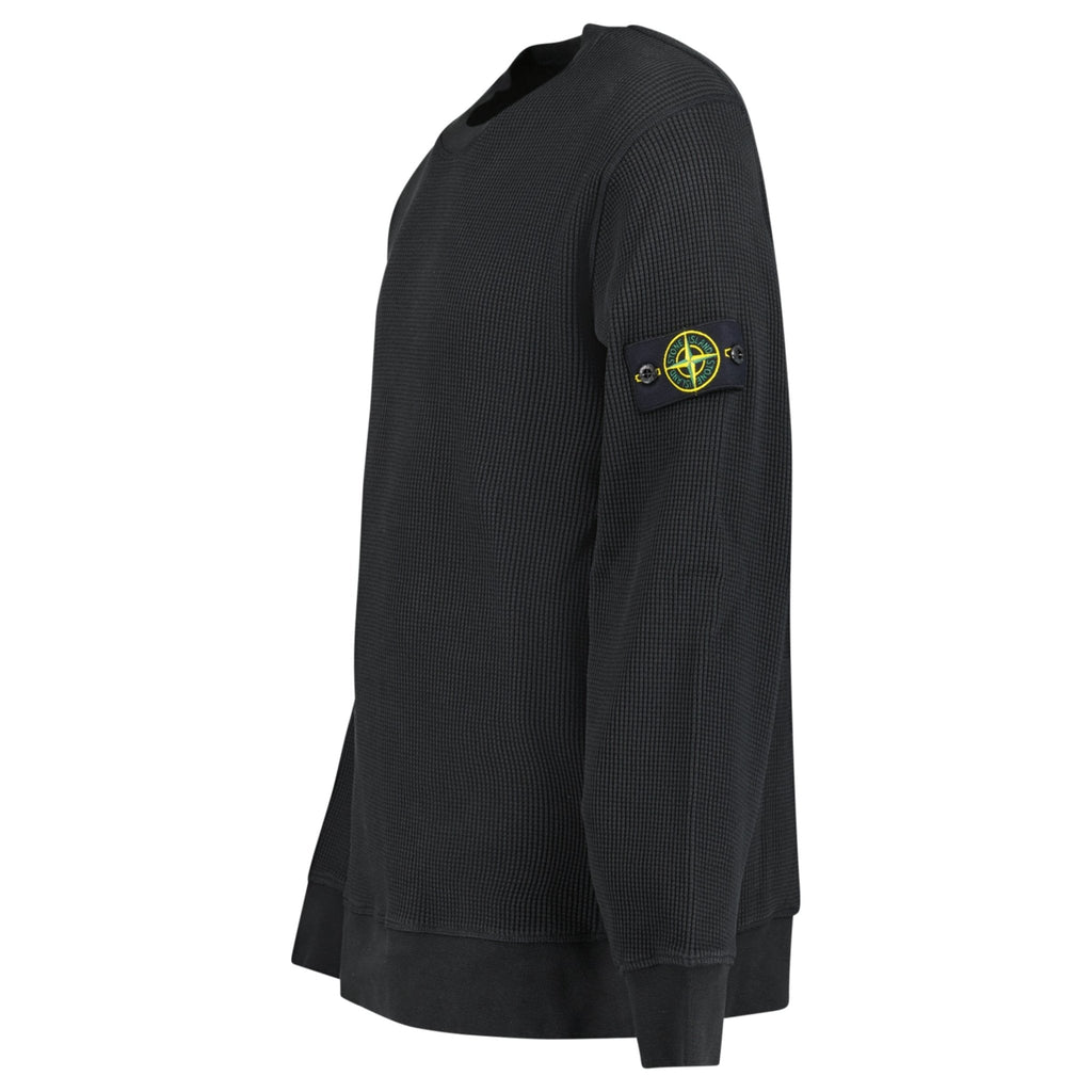 Stone Island Organic Cotton Waffle Fleece Crewneck Sweatshirt in Black