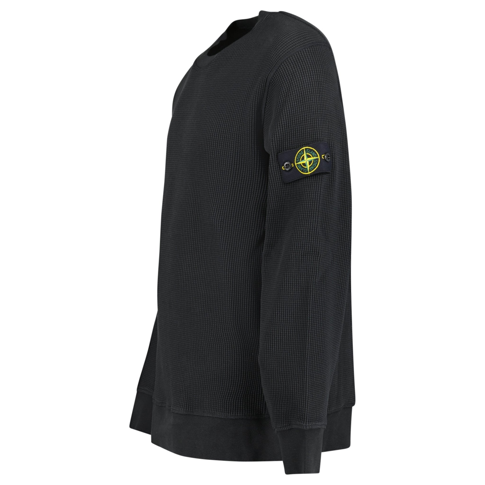 Stone Island Organic Cotton Waffle Fleece Crewneck Sweatshirt in Black