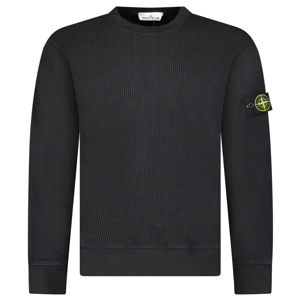 Stone Island Organic Cotton Waffle Fleece Crewneck Sweatshirt in Black