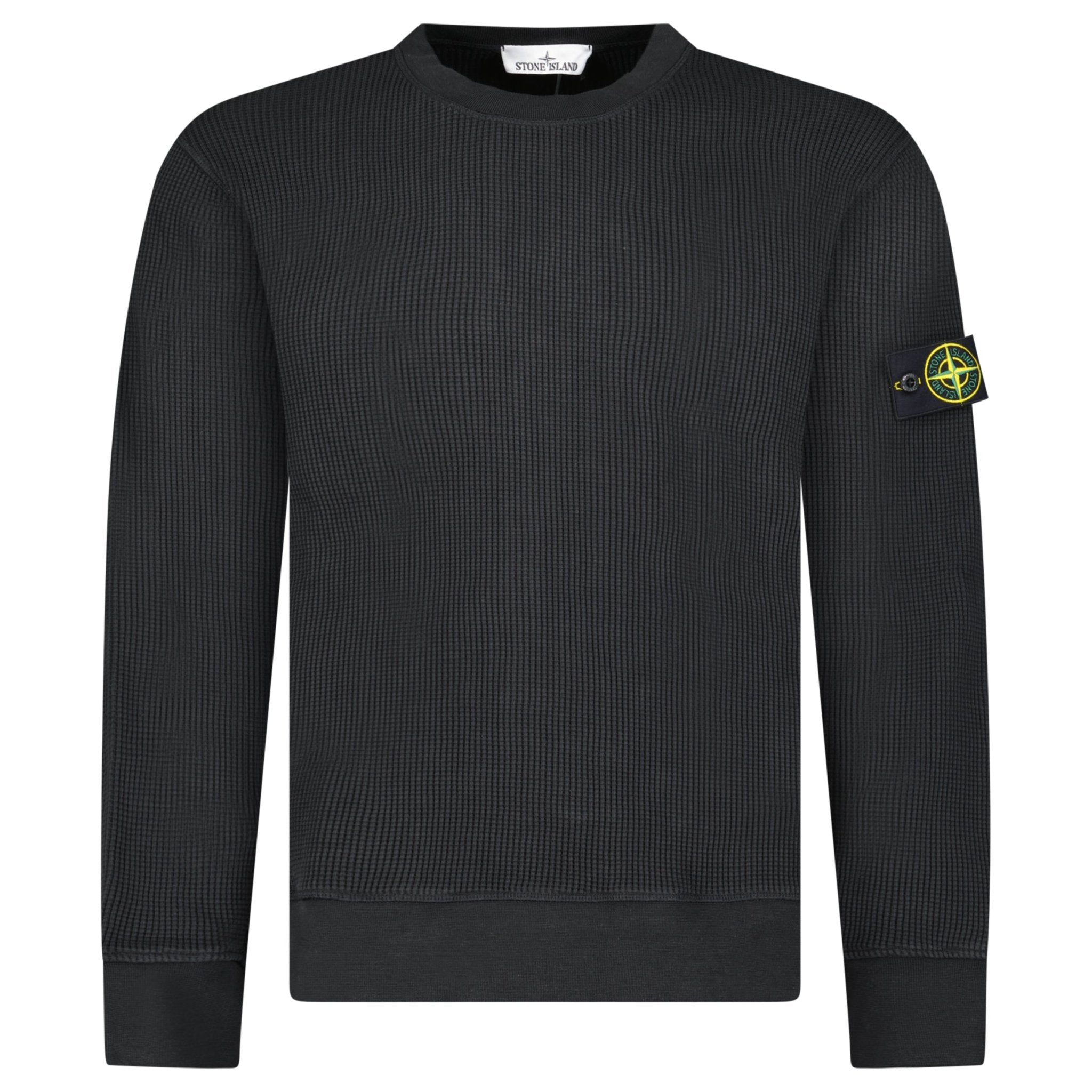 Stone Island Organic Cotton Waffle Fleece Crewneck Sweatshirt in Black