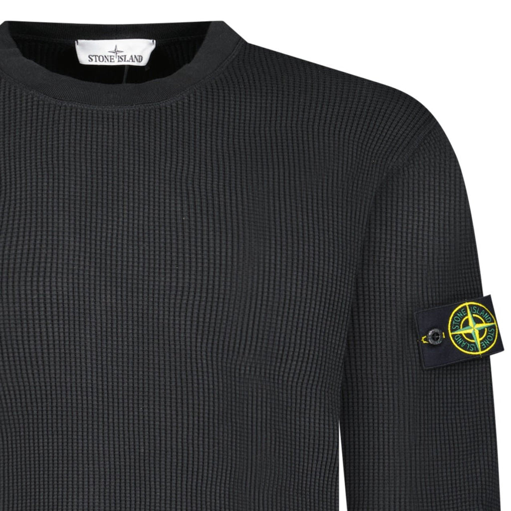 Stone Island Organic Cotton Waffle Fleece Crewneck Sweatshirt in Black