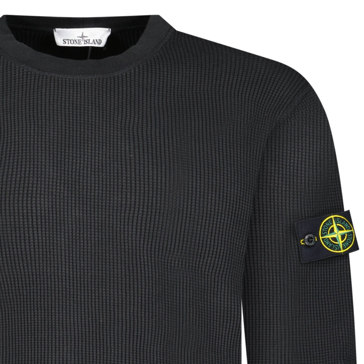 Stone Island Organic Cotton Waffle Fleece Crewneck Sweatshirt in Black
