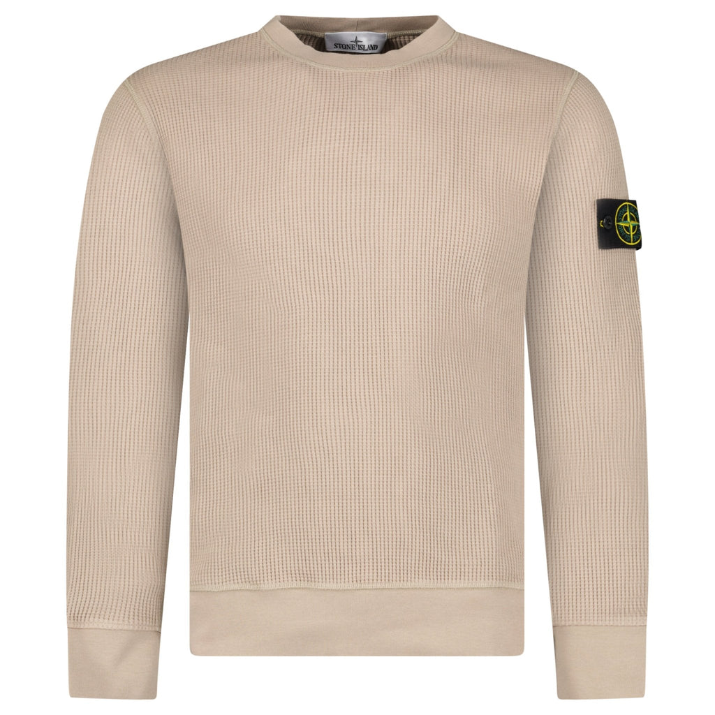 Stone Island Organic Cotton Waffle Fleece Crewneck Sweatshirt in Desert Beige