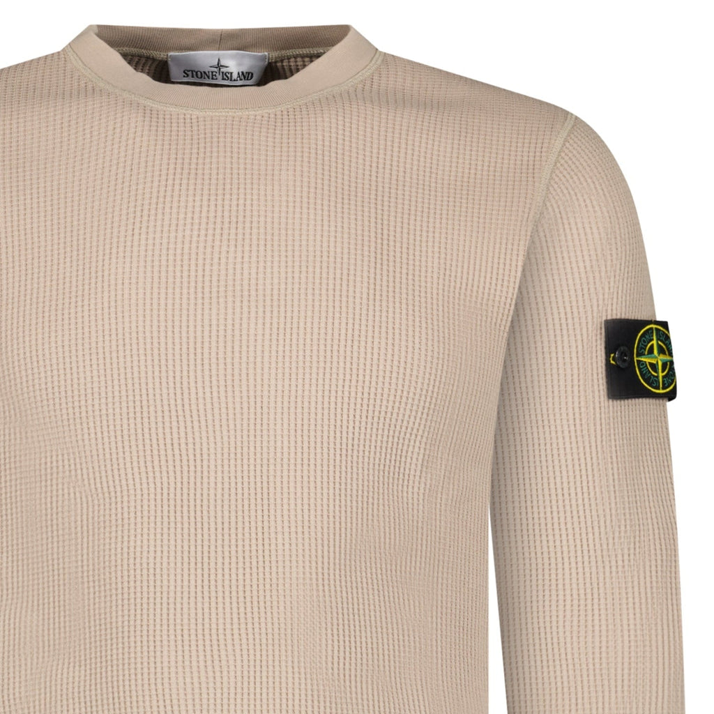Stone Island Organic Cotton Waffle Fleece Crewneck Sweatshirt in Desert Beige