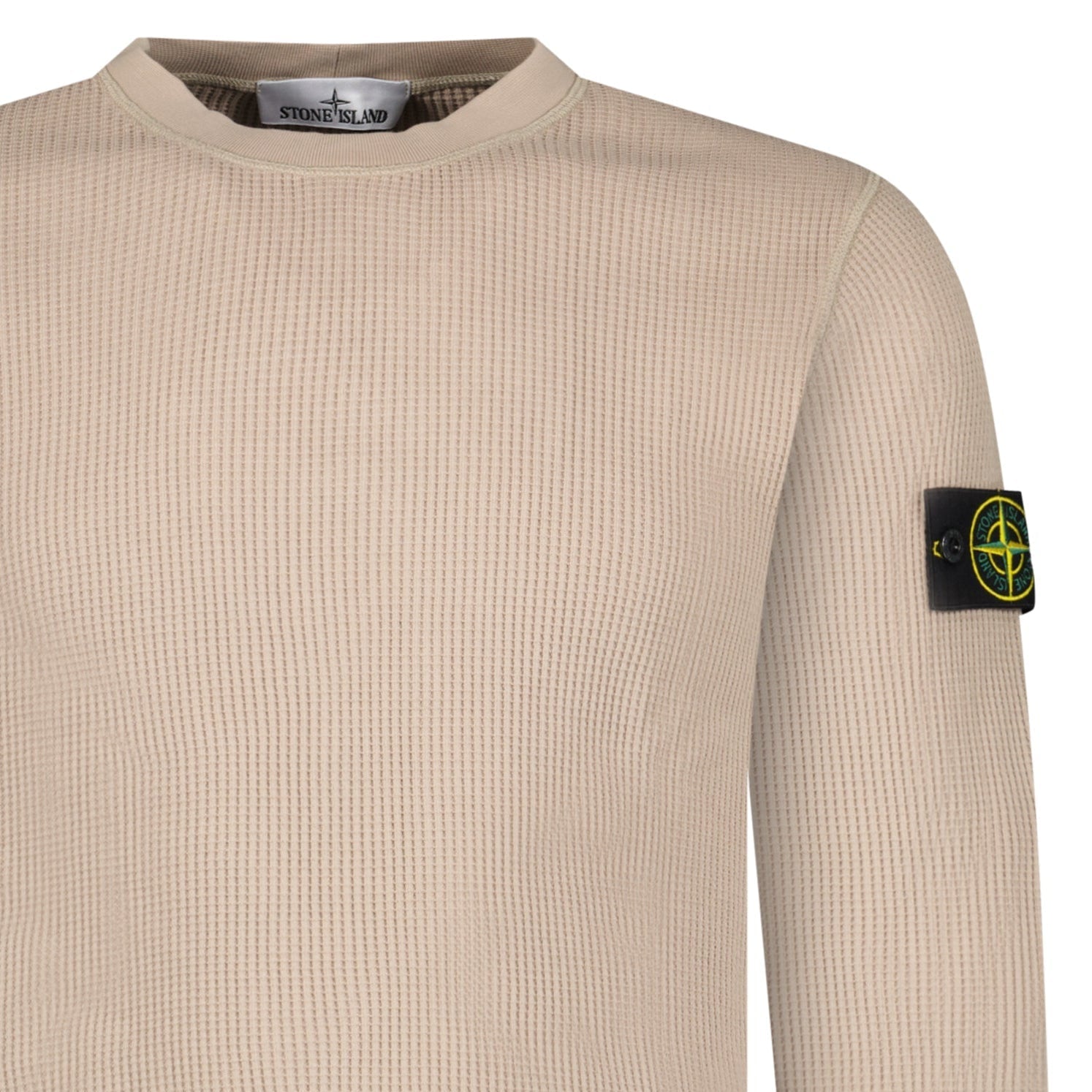 Stone Island Organic Cotton Waffle Fleece Crewneck Sweatshirt in Desert Beige