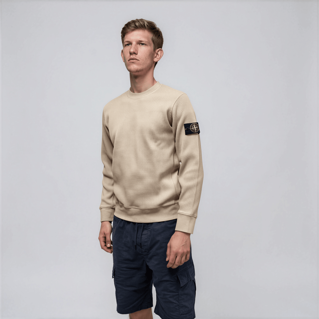 Stone Island Organic Cotton Waffle Fleece Crewneck Sweatshirt in Desert Beige