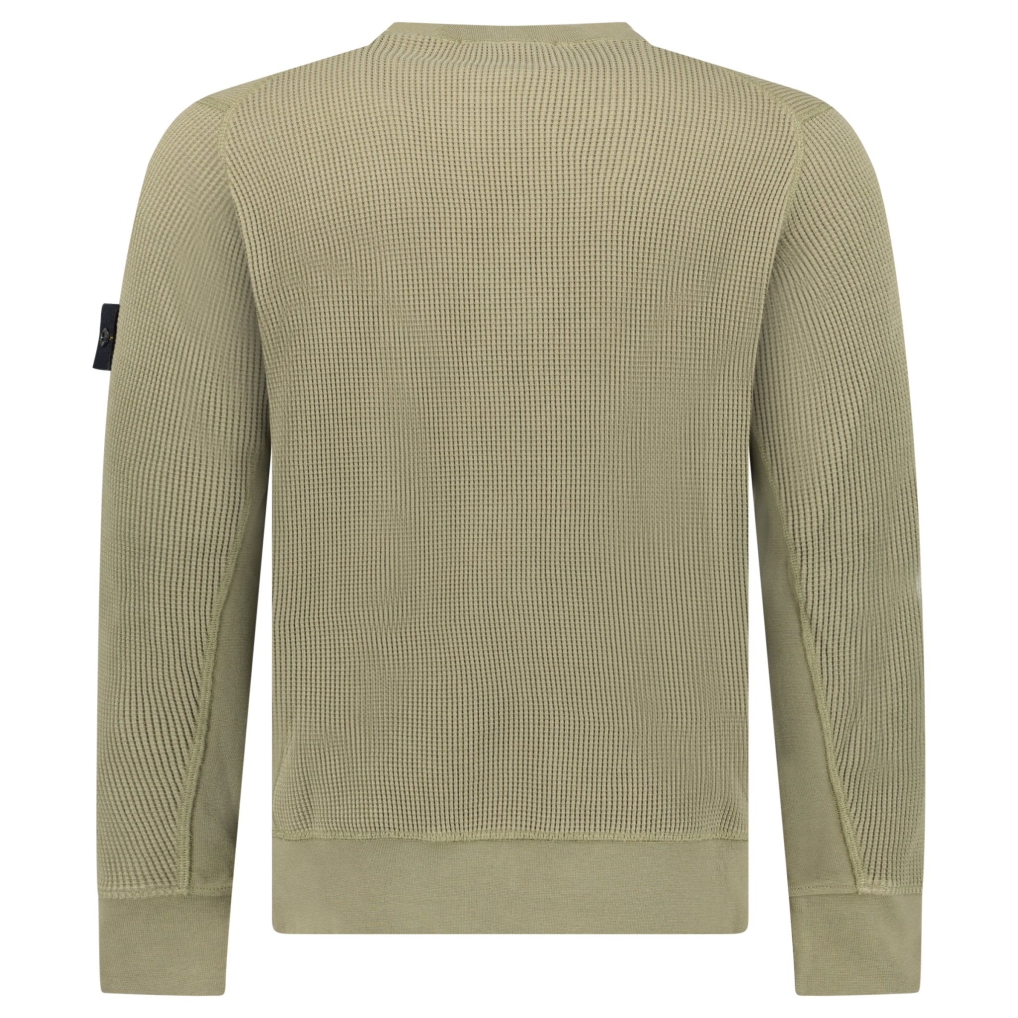 Stone Island Organic Cotton Waffle Fleece Crewneck Sweatshirt in Military Green