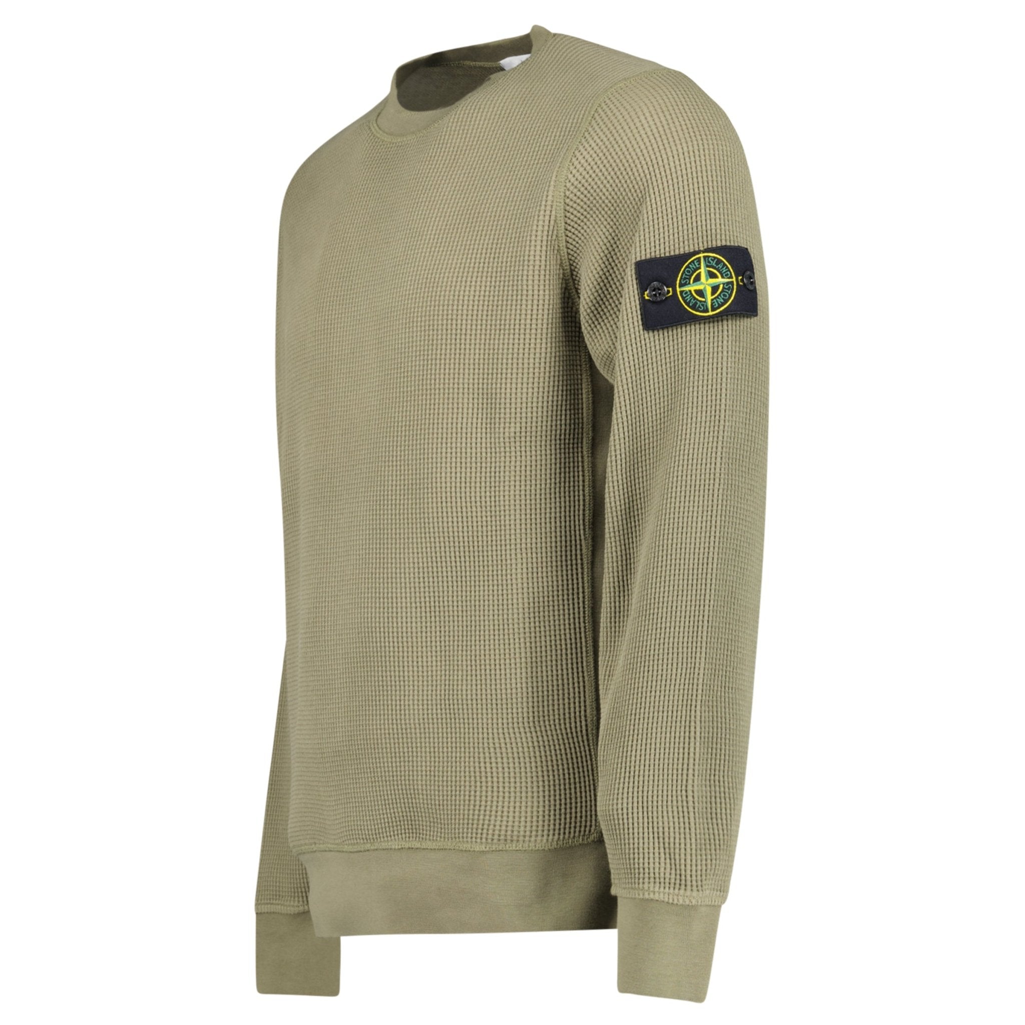 Stone Island Organic Cotton Waffle Fleece Crewneck Sweatshirt in Military Green