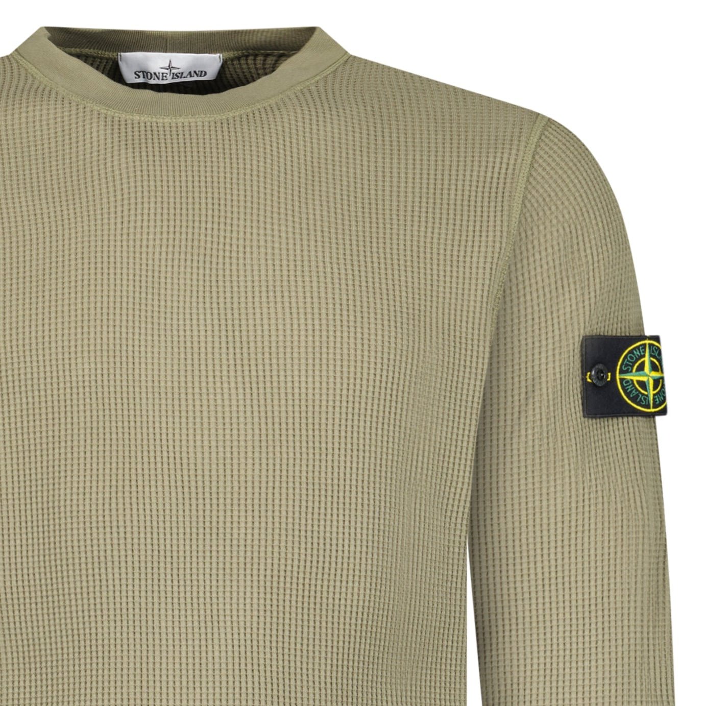 Stone Island Organic Cotton Waffle Fleece Crewneck Sweatshirt in Military Green