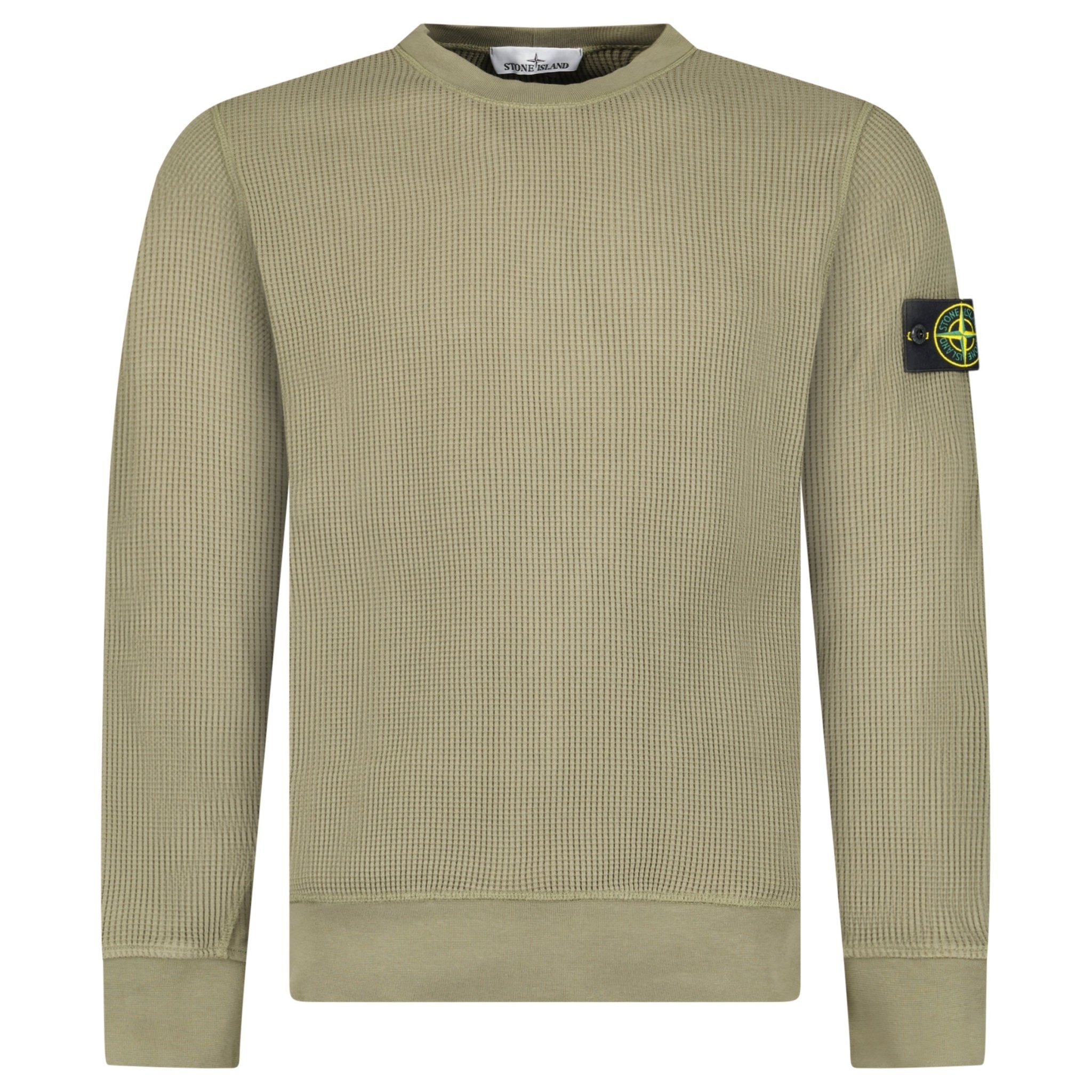 Stone Island Organic Cotton Waffle Fleece Crewneck Sweatshirt in Military Green