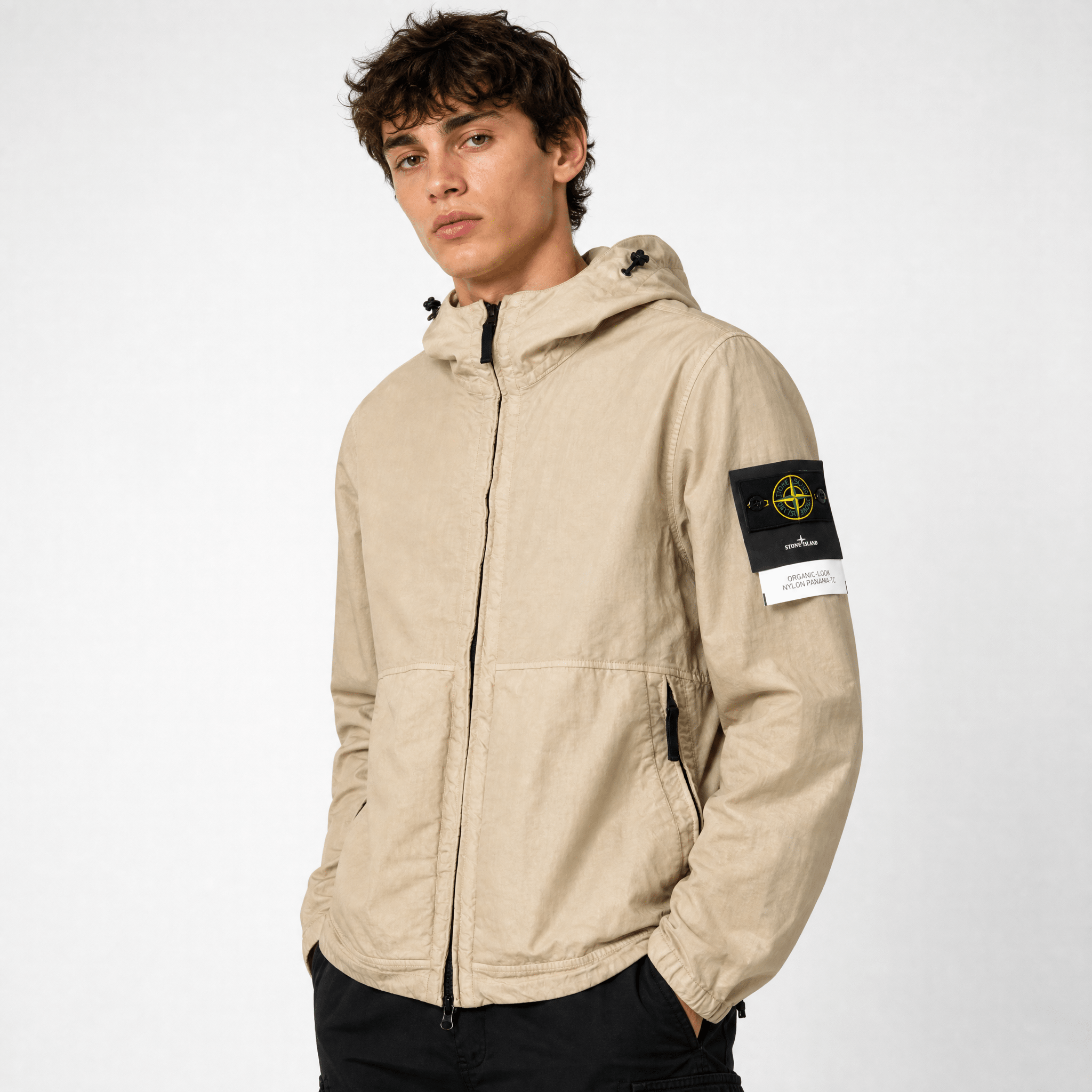 Stone Island Organic-Look Nylon Panama-TC Hooded Jacket in Desert Beige