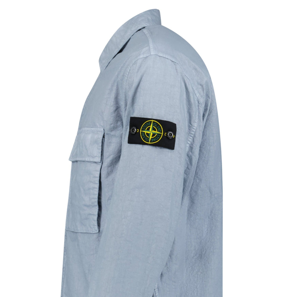 Stone Island Organic-Look Nylon Panama-TC Overshirt in Avio Blue