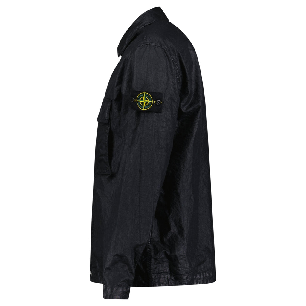 Stone Island Organic-Look Nylon Panama-TC Overshirt in Black