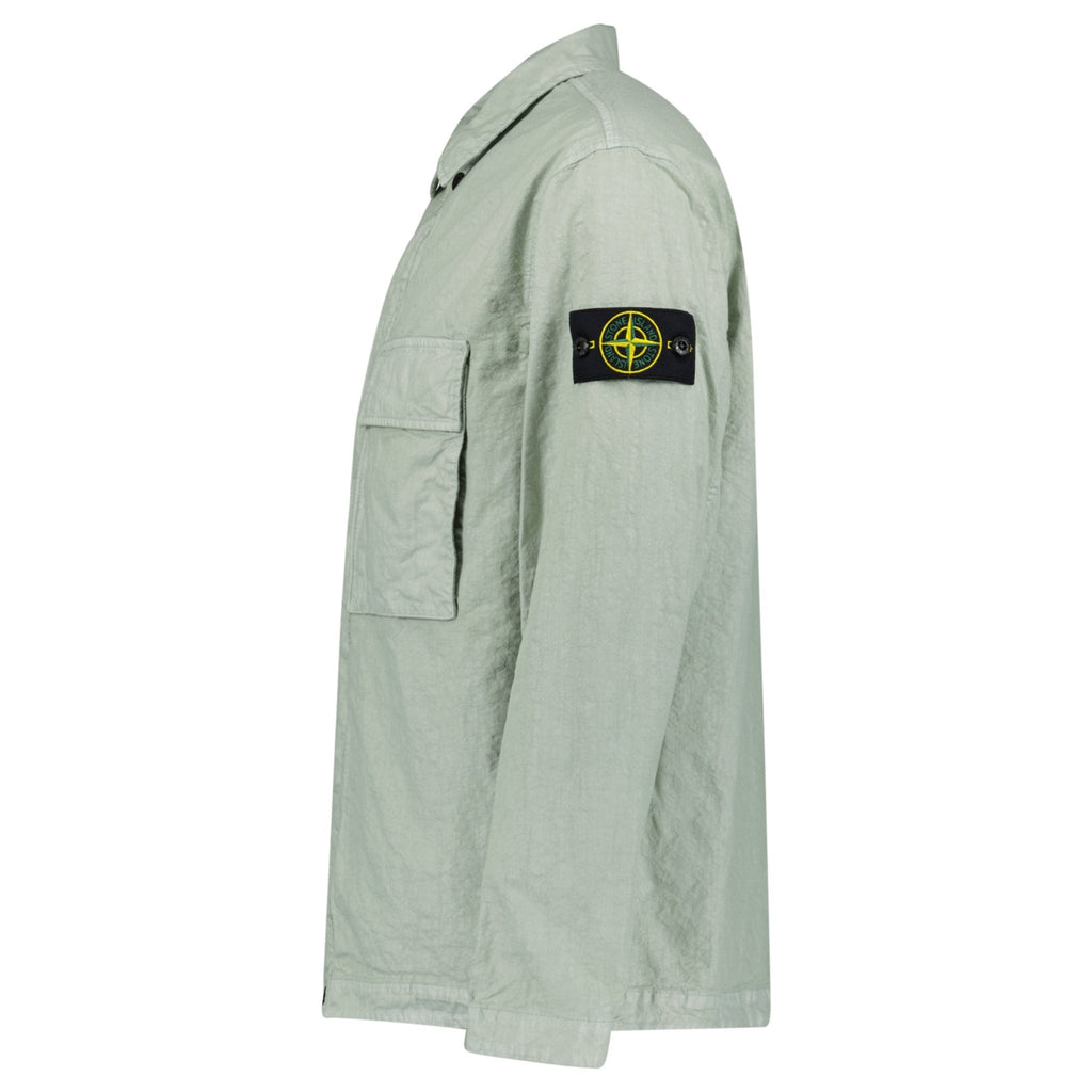 Stone Island Organic-Look Nylon Panama-TC Overshirt in Sage Green