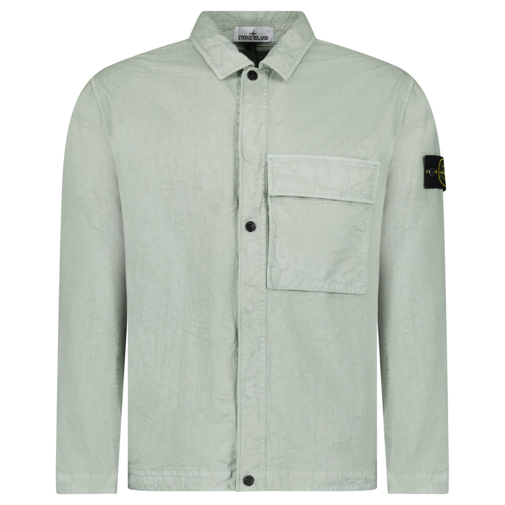 Stone Island Organic-Look Nylon Panama-TC Overshirt in Sage Green
