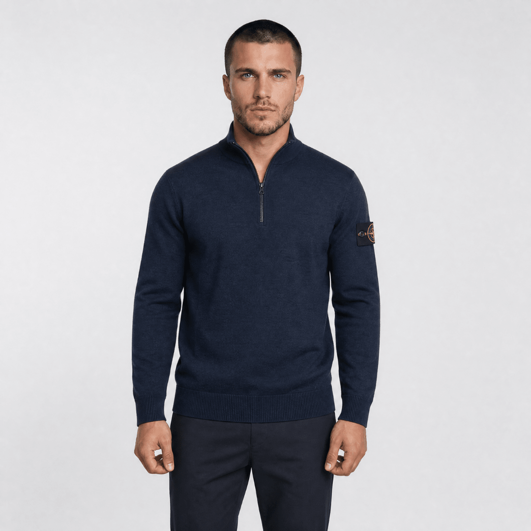 Stone Island Quarter Zip Knit Jumper in Navy