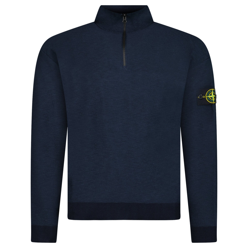 Stone Island Quarter Zip Knit Jumper in Navy