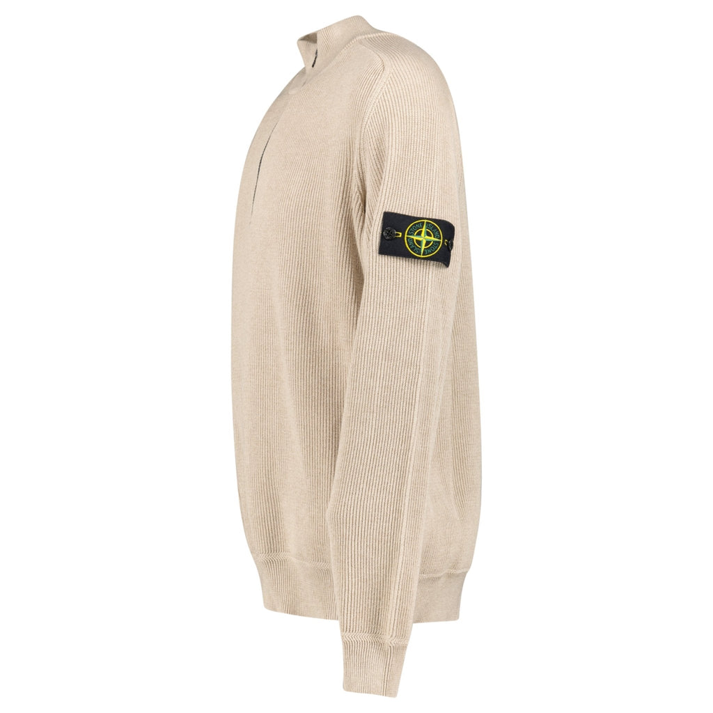 Stone Island Ribbed Soft Organic Cotton Half-Zip Jumper in Desert Sand