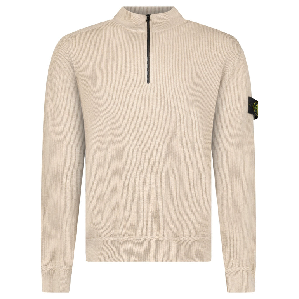 Stone Island Ribbed Soft Organic Cotton Half-Zip Jumper in Desert Sand