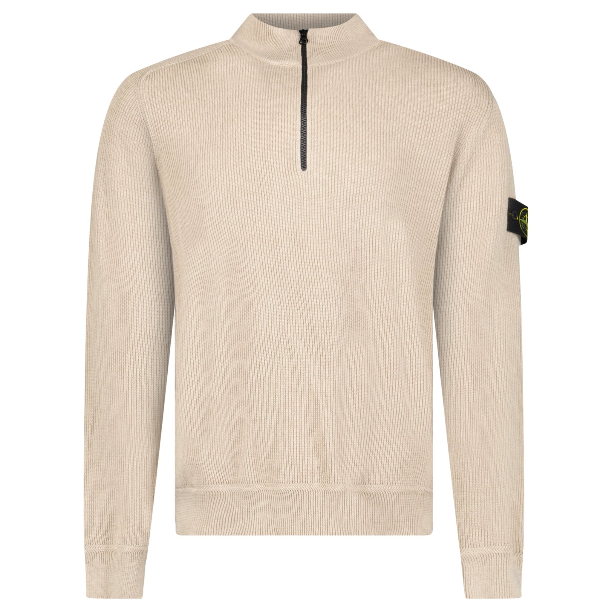 Stone Island Ribbed Soft Organic Cotton Half-Zip Jumper in Desert Sand