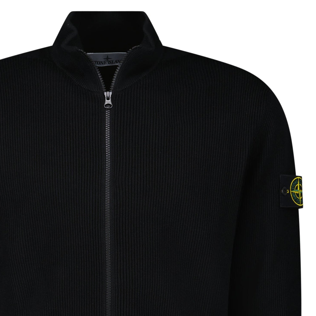 Stone Island Ribbed Soft Organic Cotton Zip-Up Jumper in Black