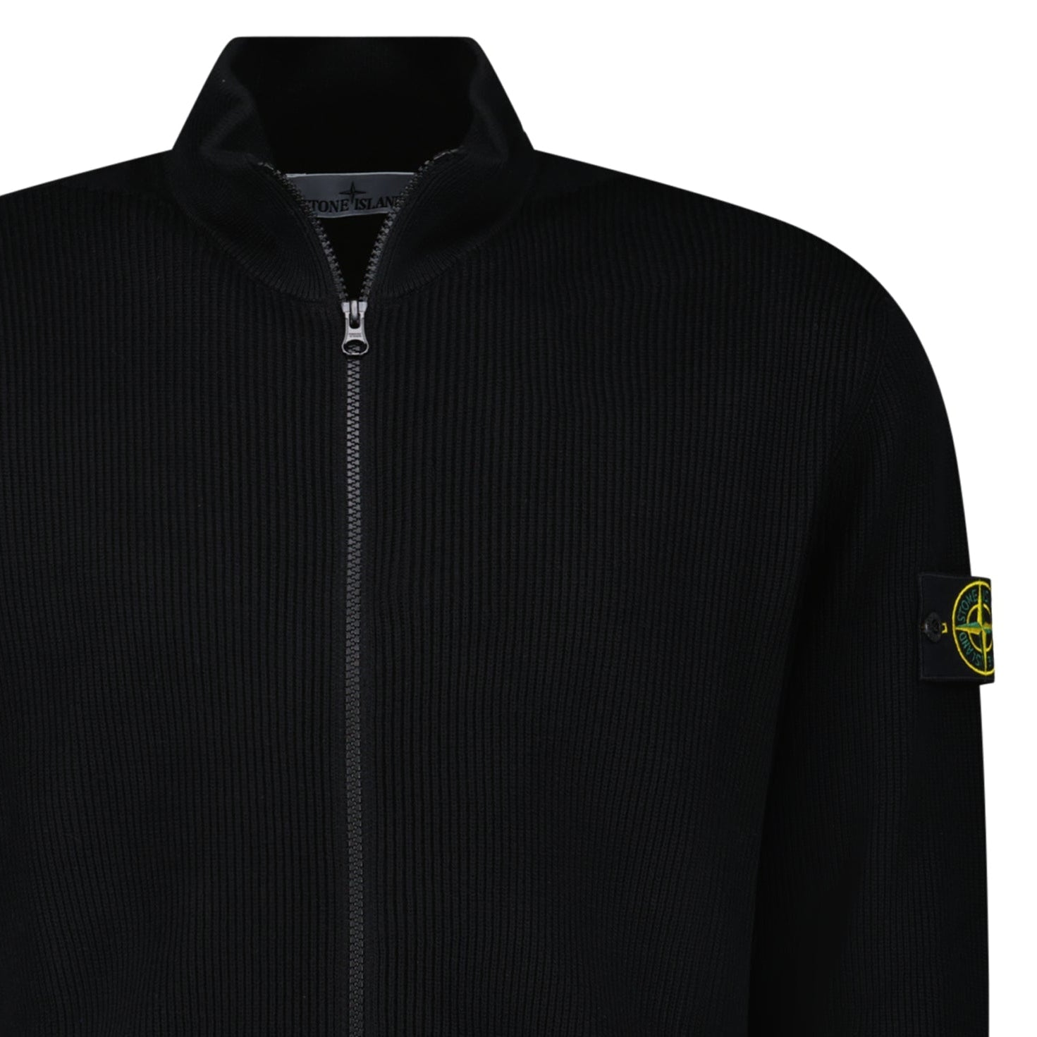 Stone Island Ribbed Soft Organic Cotton Zip-Up Jumper in Black