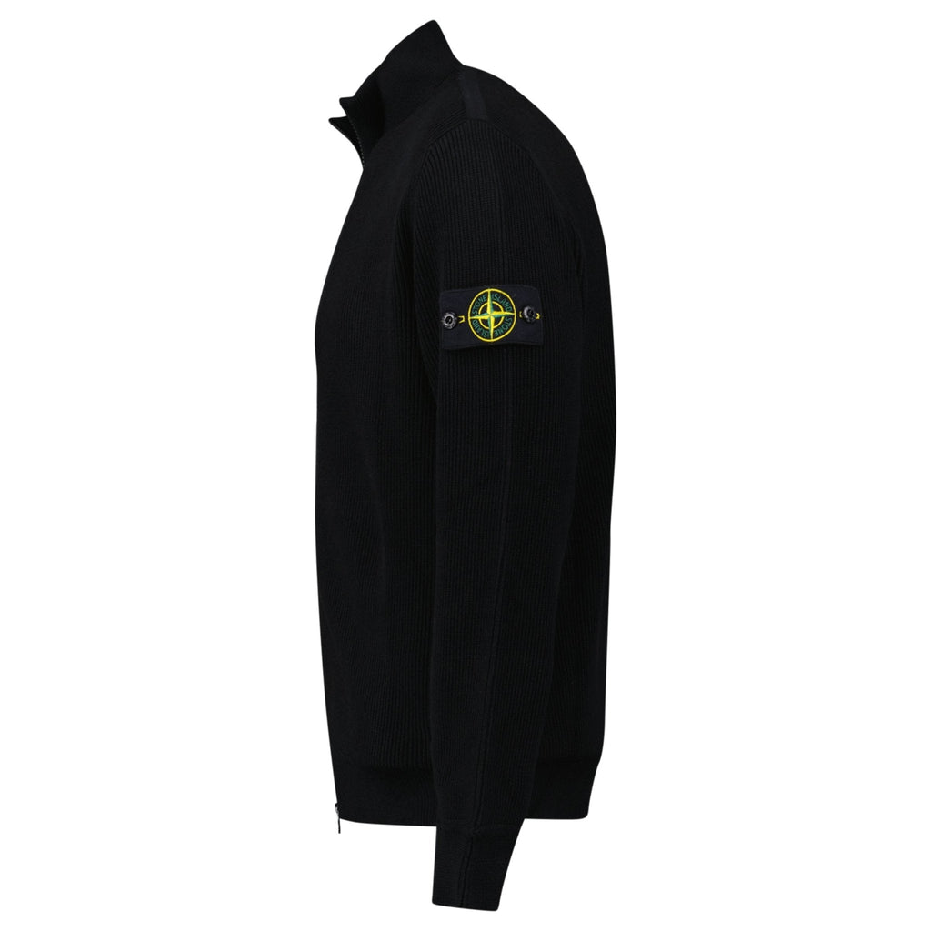 Stone Island Ribbed Soft Organic Cotton Zip-Up Jumper in Black