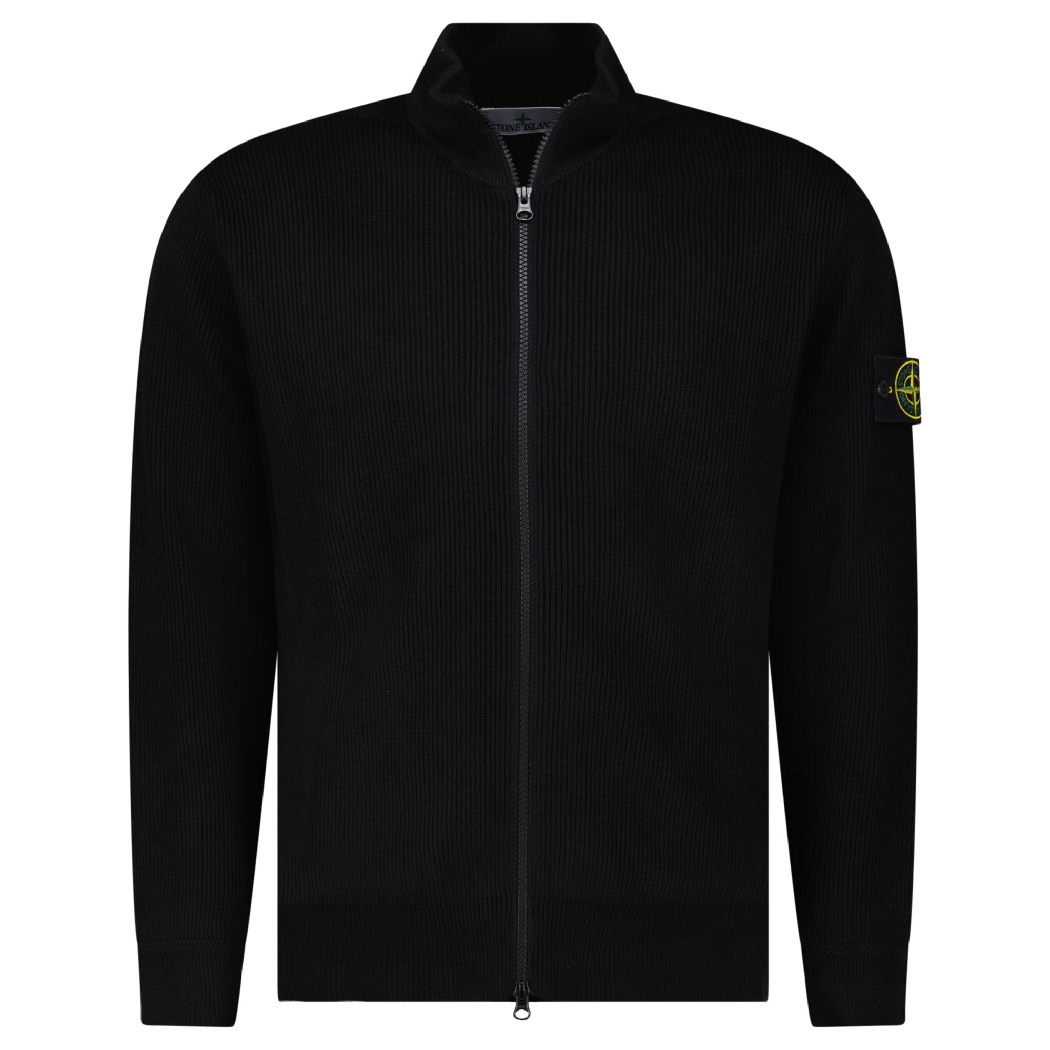 Stone Island Ribbed Soft Organic Cotton Zip-Up Jumper in Black