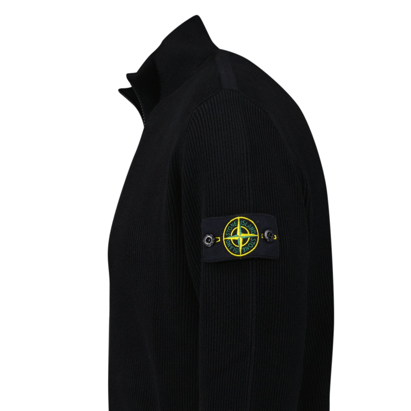 Stone Island Ribbed Soft Organic Cotton Zip-Up Jumper in Black