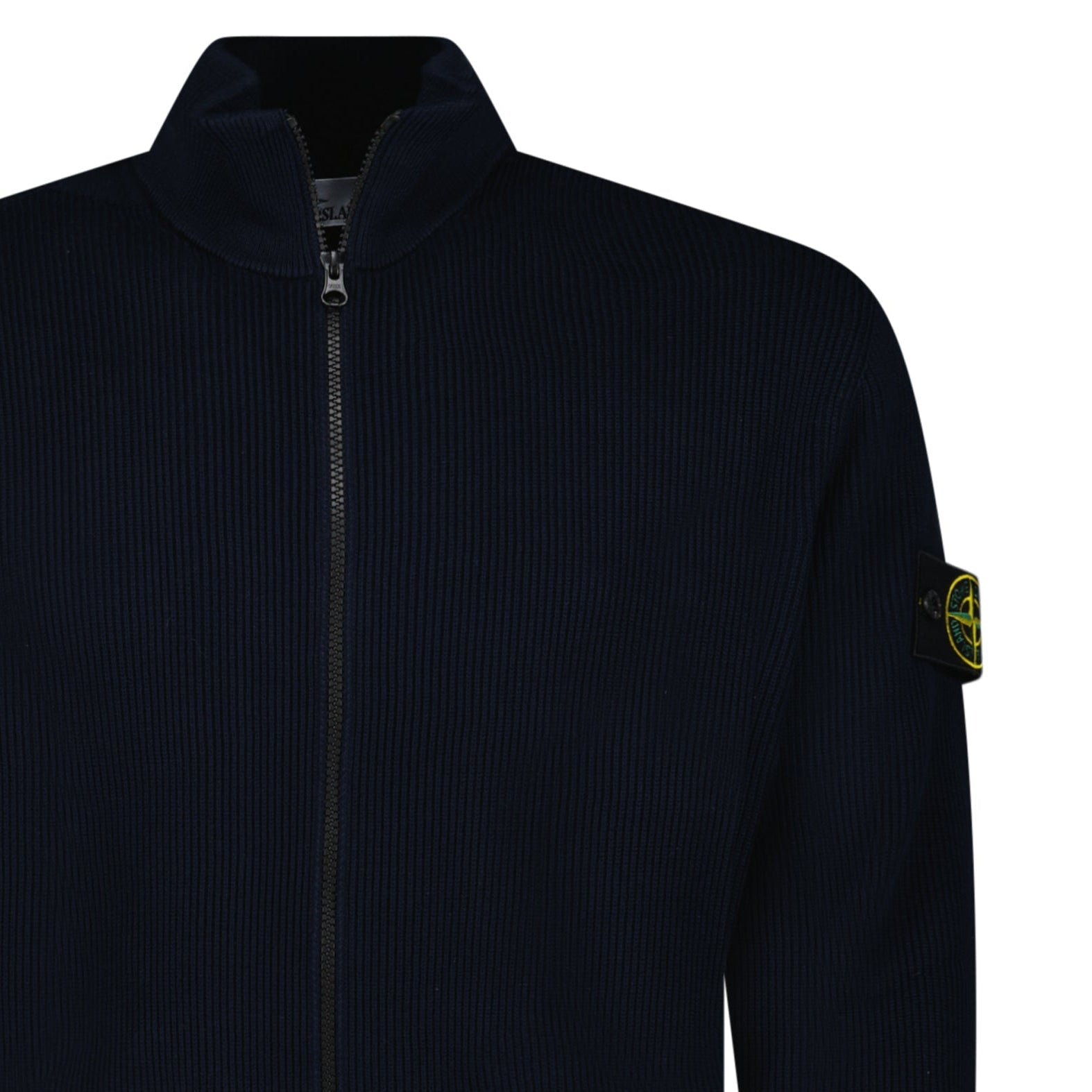 Stone Island Ribbed Soft Organic Cotton Zip-Up Jumper in Navy