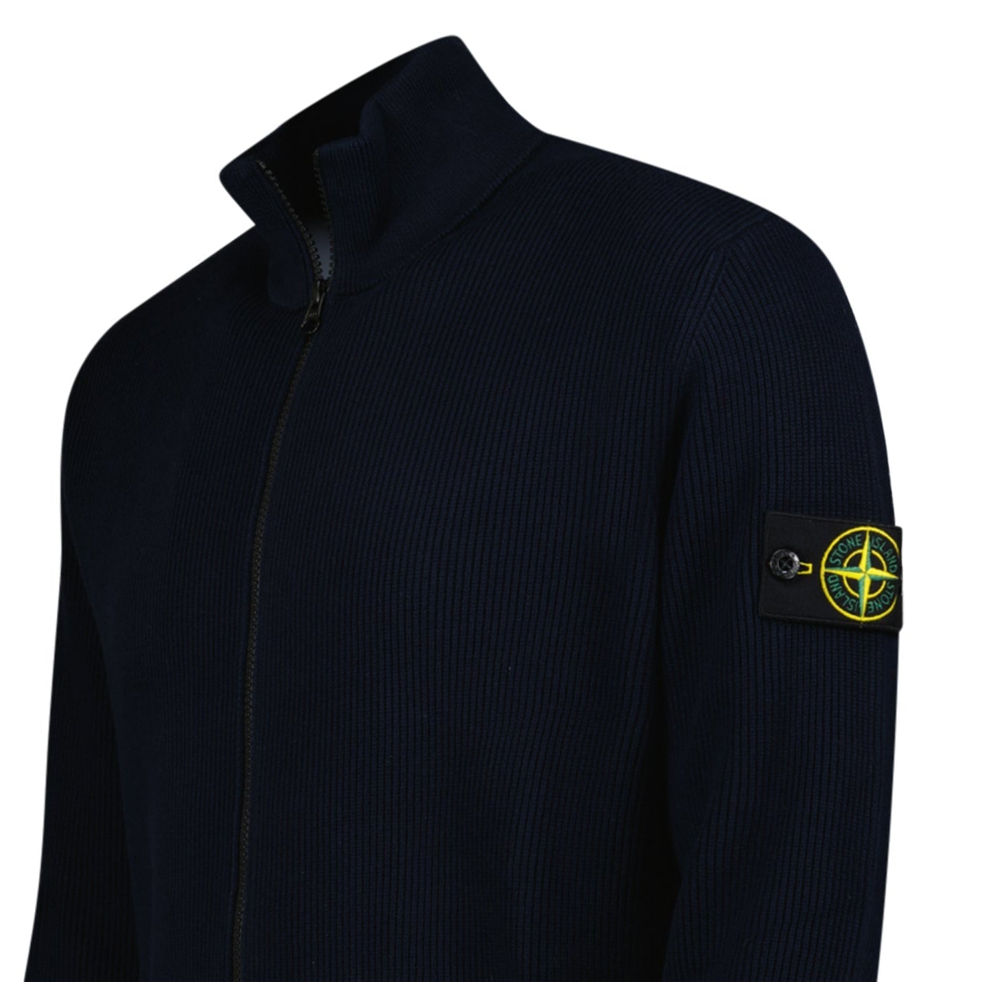 Stone Island Ribbed Soft Organic Cotton Zip-Up Jumper in Navy