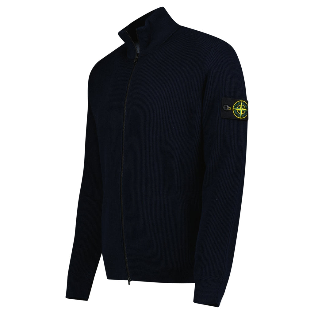 Stone Island Ribbed Soft Organic Cotton Zip-Up Jumper in Navy