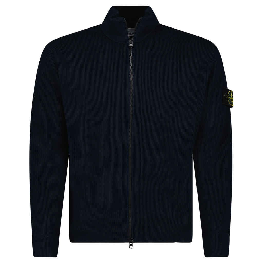 Stone Island Ribbed Soft Organic Cotton Zip-Up Jumper in Navy