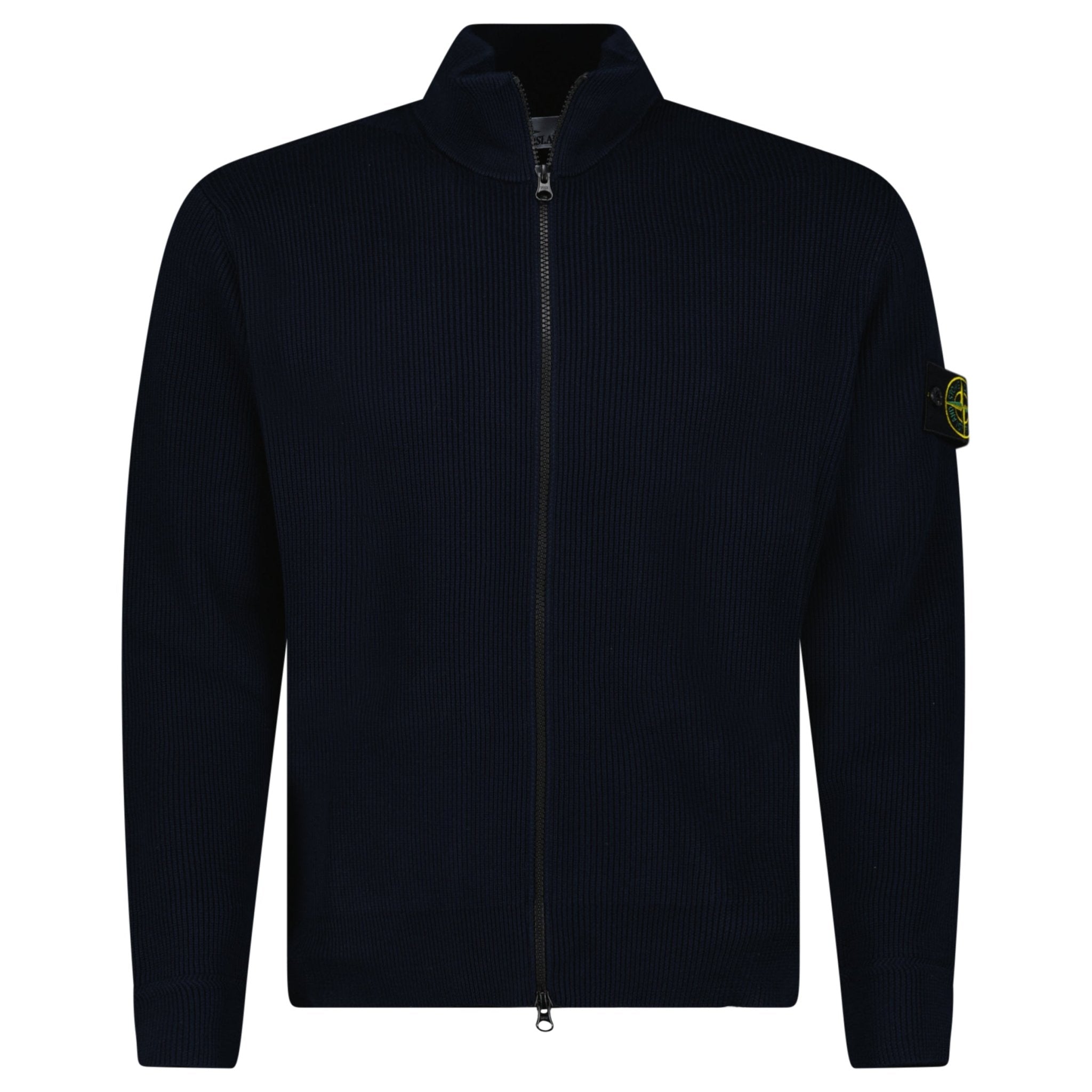 Stone Island Ribbed Soft Organic Cotton Zip-Up Jumper in Navy