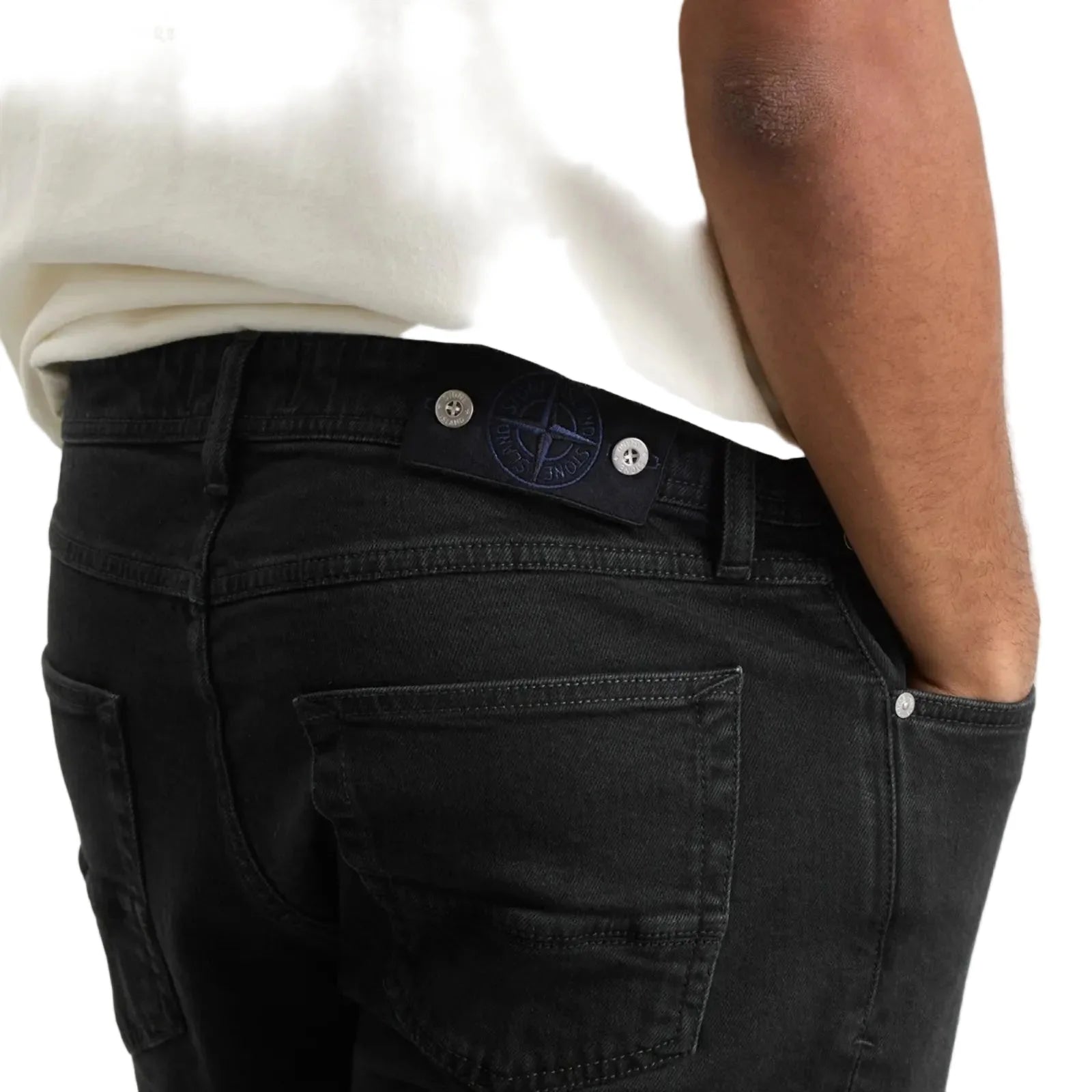 Stone Island Rinsed Buttoned Denim Slim Jeans in Black