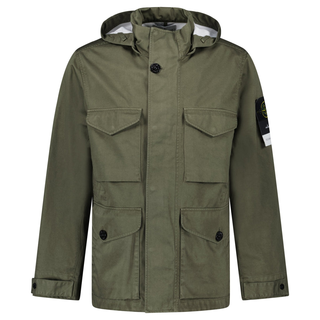 Stone Island Drawstring-Hood Regular-Fit Cotton Jacket in Military Green