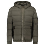 Stone Island Hooded Down Jacket with Seamless Feather Tunnels in Military Green