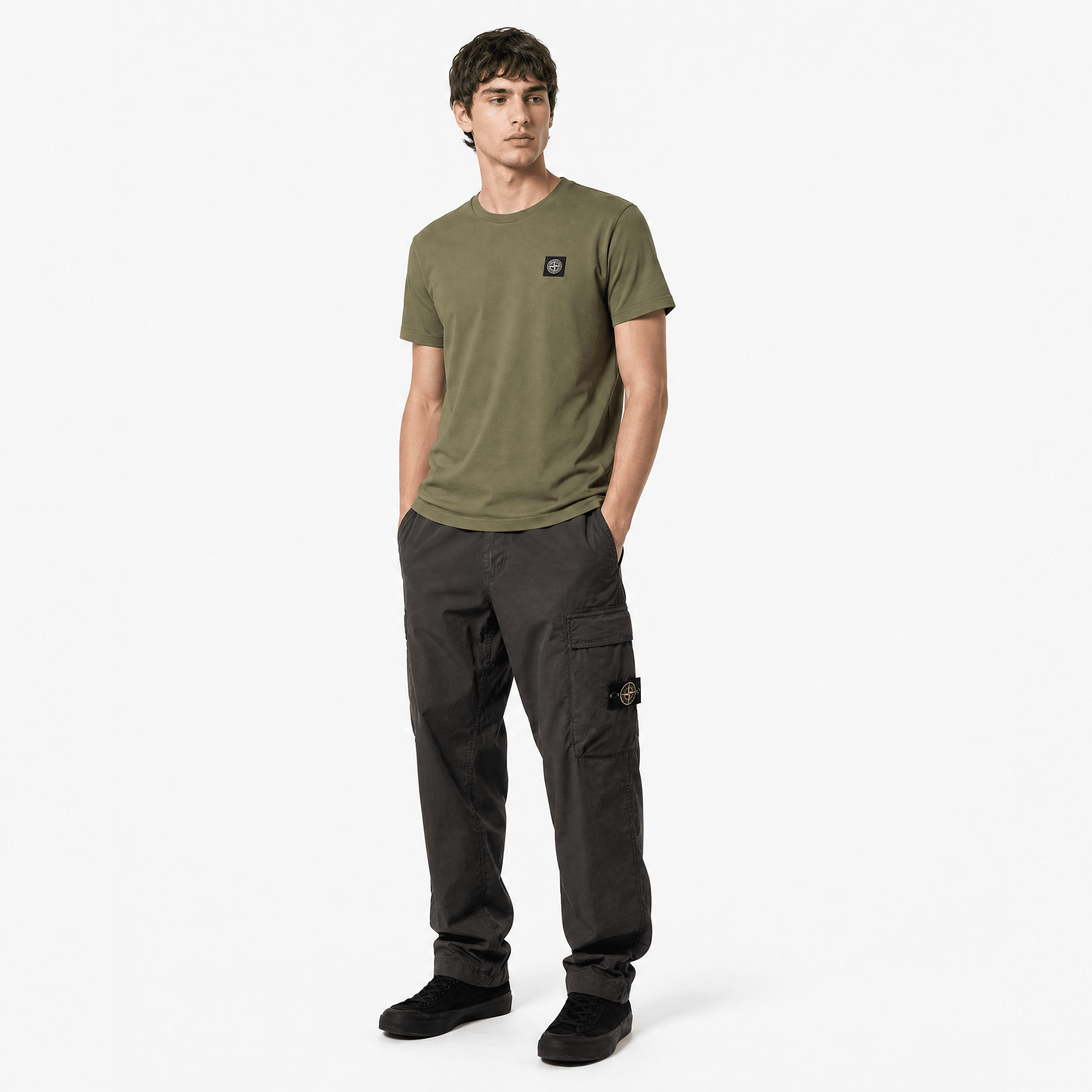 Stone Island Stretch Cotton Tela 'Paracadute' Loose Fit Cargo Trousers in Black