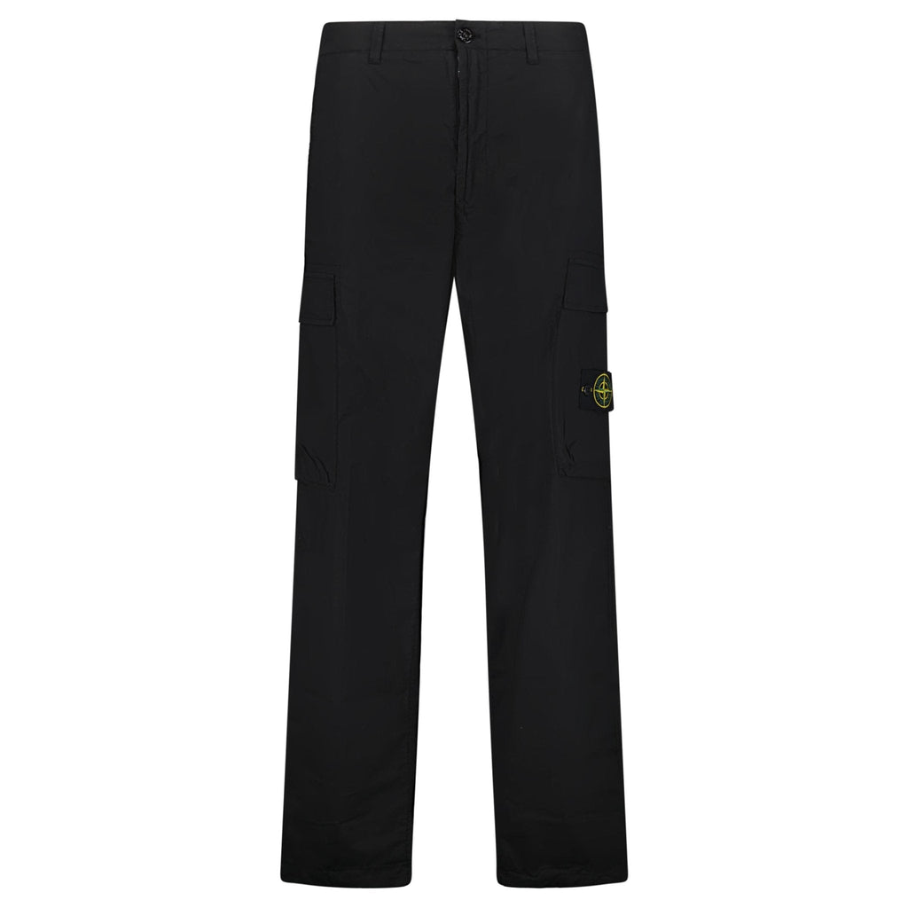 Stone Island Stretch Cotton Tela 'Paracadute' Loose Fit Cargo Trousers in Black